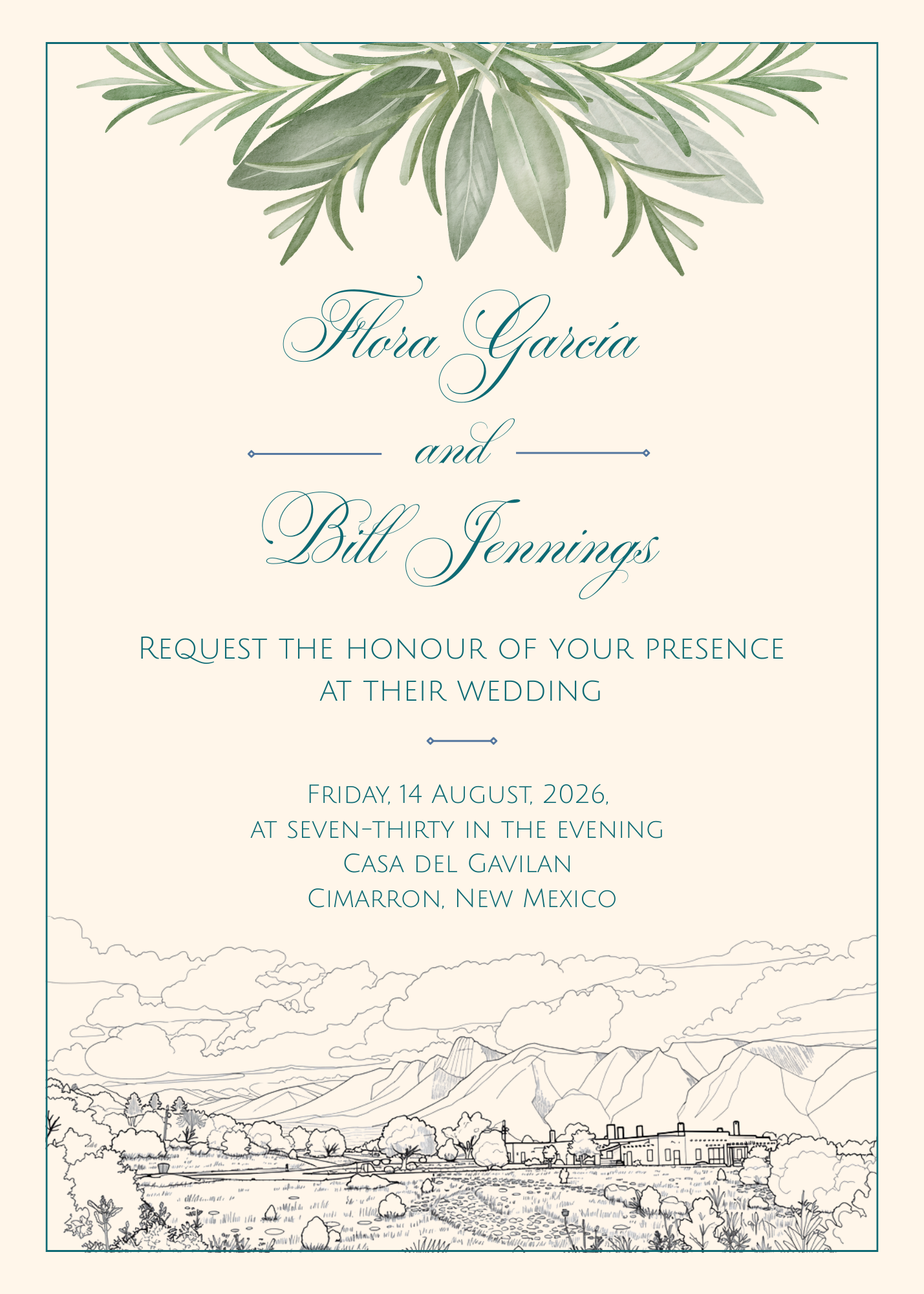 Flora García and Bill Jennings · wedding invitation